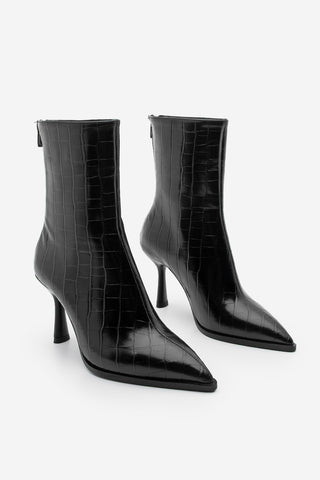 Kadın Topuklu Bot Monos - Siyah Croco