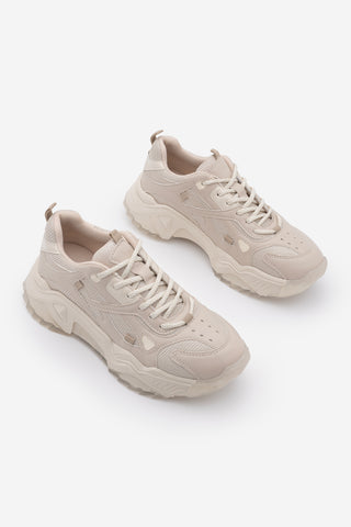 Kadın Sneaker Bağcıklı Spor Ayakkabı Pizen - Bej