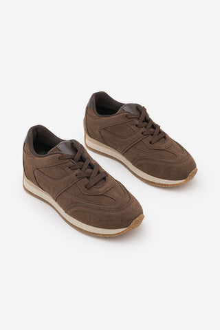 Kadın Sneaker Bağcıklı Spor Ayakkabı Foryeta - Kahve Süet