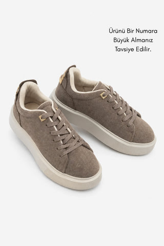 Kadın Sneaker Kalın Taban Spor Ayakkabı Rofke - Vizon Süet