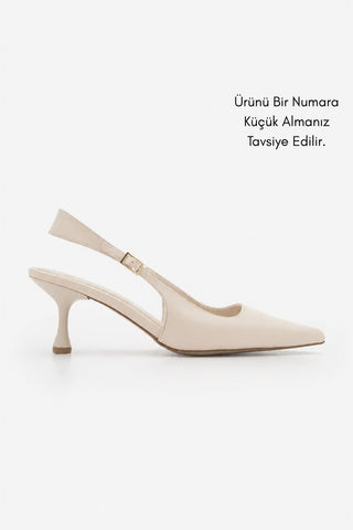 Kadın Stiletto Sivri Burun Klasik Topuklu Ayakkabı Riyona - Ekru