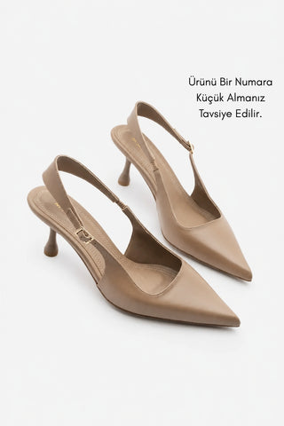 Kadın Stiletto Sivri Burun Klasik Topuklu Ayakkabı Riyona - Vizon