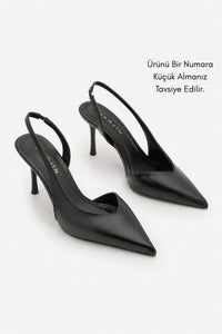 Kadın Stiletto Sivri Burun Topuklu Ayakkabı Esvin - Siyah