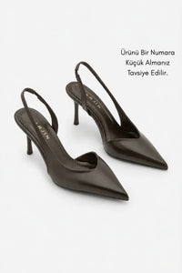 Kadın Stiletto Sivri Burun Klasik Topuklu Ayakkabı Esvin - Kahve