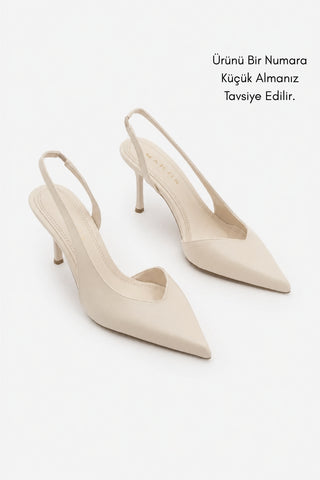 Kadın Stiletto Sivri Burun Topuklu Ayakkabı Esvin - Ekru
