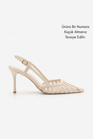 Kadın Stiletto Sivri Burun Klasik Topuklu Ayakkabı Sivon - Ekru