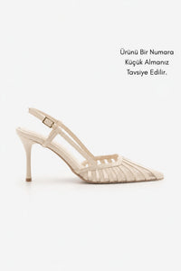 Kadın Stiletto Sivri Burun Klasik Topuklu Ayakkabı Sivon - Ekru