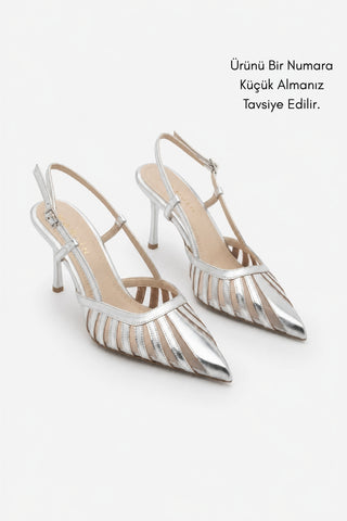 Kadın Stiletto Sivri Burun Klasik Topuklu Ayakkabı Sivon - Gümüş