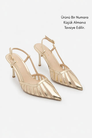 Kadın Stiletto Sivri Burun Klasik Topuklu Ayakkabı Sivon - Altın