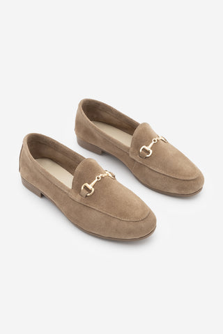 Kadın Hakiki Deri Zincirli Loafer Ayakkabı Tanle - Taba Süet