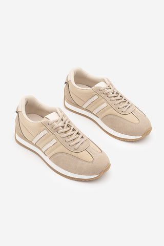 Kadın Sneaker Bağcıklı Spor Ayakkabı Liyante - Bej Süet