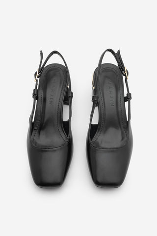 Kadın Kalın Topuk Küt Burun Klasik Topuklu Ayakkabı Likay - Siyah