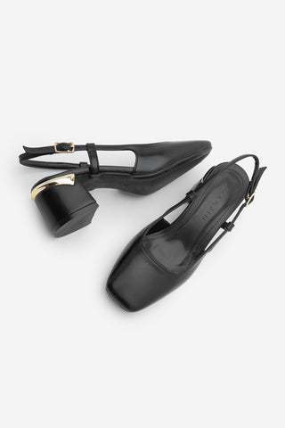 Kadın Kalın Topuk Küt Burun Klasik Topuklu Ayakkabı Likay - Siyah