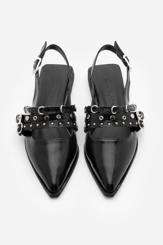 Kadın Sivri Burun Zımbalı Bantlı Babet Moreno - Siyah