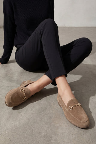 Kadın Hakiki Deri Zincirli Loafer Ayakkabı Tanle - Taba Süet