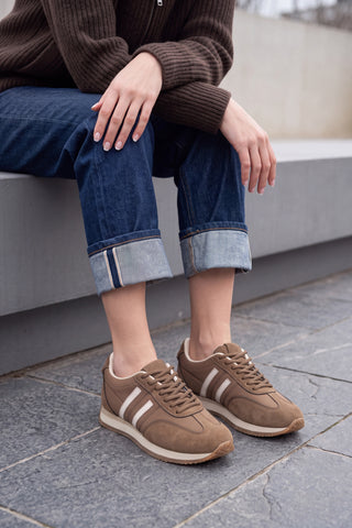 Kadın Sneaker Bağcıklı Spor Ayakkabı Liyante - Tütün Kahve Süet
