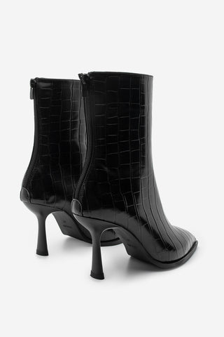 Kadın Topuklu Bot Monos - Siyah Croco