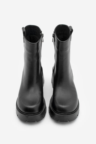 Kadın Hakiki Deri  Günlük Bot Fesko - Siyah