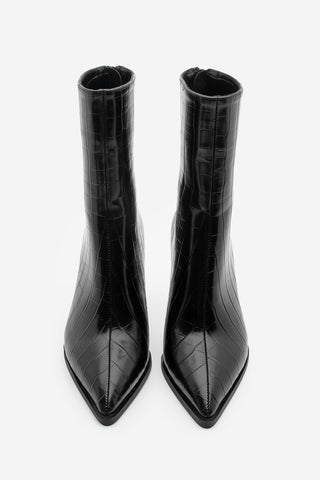 Kadın Topuklu Bot Monos - Siyah Croco