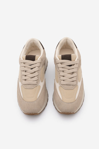 Kadın Sneaker Bağcıklı Spor Ayakkabı Arvon - Bej Süet