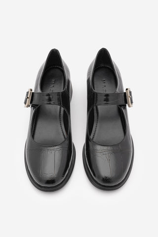 Kadın Tokalı Kalın Topuk Günlük Ayakkabı Loafer Meniz - Siyah Croco