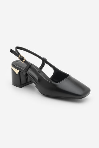 Kadın Kalın Topuk Küt Burun Klasik Topuklu Ayakkabı Likay - Siyah