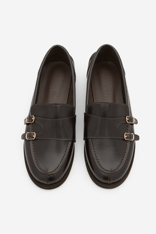 Kadın Loafer Tokalı Çift Bantlı Günlük Ayakkabı Ovora - Kahve