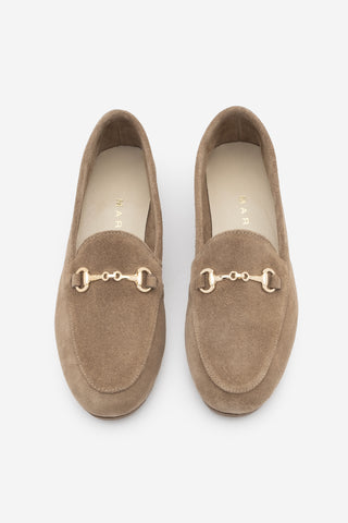 Kadın Hakiki Deri Zincirli Loafer Ayakkabı Tanle - Taba Süet