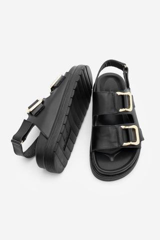 Kadın Hakiki Deri Tokalı Günlük Sandalet Risay - Siyah