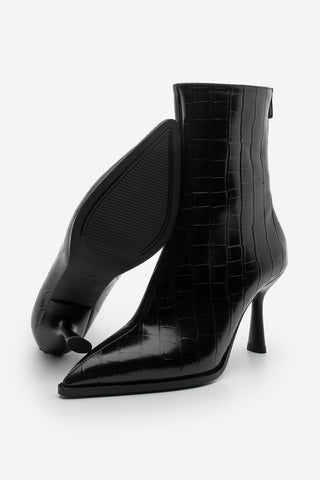 Kadın Topuklu Bot Monos - Siyah Croco