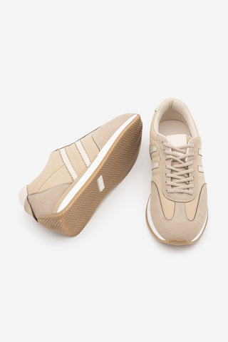 Kadın Sneaker Bağcıklı Spor Ayakkabı Liyante - Bej Süet