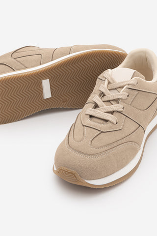Kadın Sneaker Bağcıklı Spor Ayakkabı Foryeta - Bej Süet