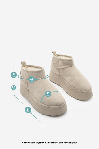 Kadın  İçi Kürklü Bot Tefis - Bej Süet