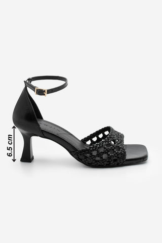 Kadın El Örgülü Topuklu Sandalet Lonpe - Siyah