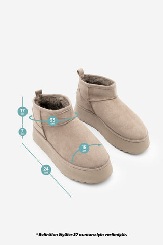 Kadın  İçi Kürklü Bot Tefis - Vizon Süet