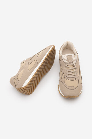 Kadın Süet Detaylı Günlük Sneaker Sabite - Bej Süet