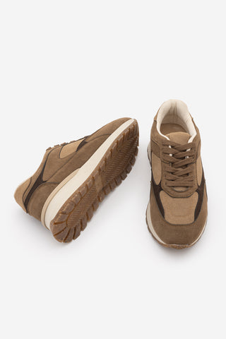 Kadın Sneaker Bağcıklı Spor Ayakkabı Arvon - Taba Süet