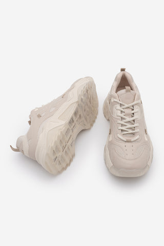 Kadın Sneaker Bağcıklı Spor Ayakkabı Pizen - Bej
