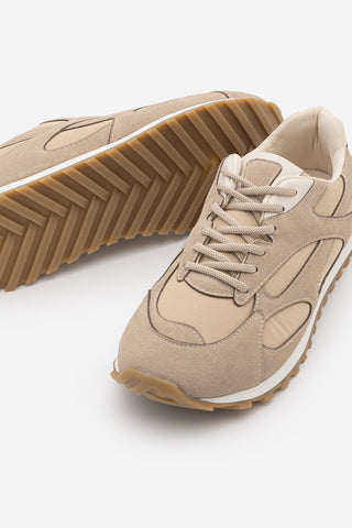 Kadın Süet Detaylı Günlük Sneaker Sabite - Bej Süet