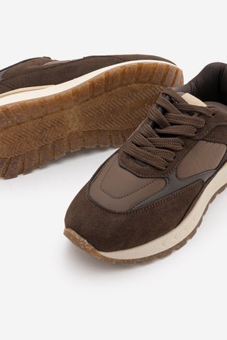 Kadın Sneaker Bağcıklı Spor Ayakkabı Arvon - Kahve Süet