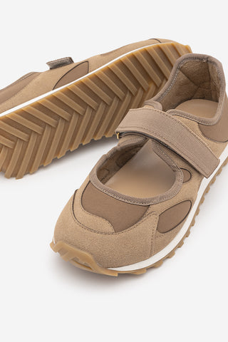 Kadın Mary Jane Sneaker Bantlı Süet Detaylı Günlük Spor Babet Sneaker Yotina - Camel Süet