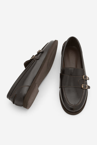 Kadın Loafer Tokalı Çift Bantlı Günlük Ayakkabı Ovora - Kahve