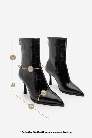 Kadın Topuklu Bot Monos - Siyah Croco