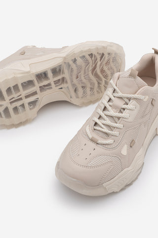 Kadın Sneaker Bağcıklı Spor Ayakkabı Pizen - Bej