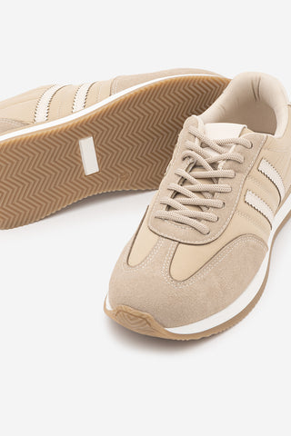 Kadın Sneaker Bağcıklı Spor Ayakkabı Liyante - Bej Süet