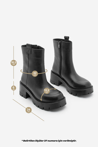 Kadın Hakiki Deri  Günlük Bot Fesko - Siyah