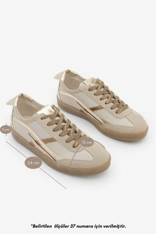 Kadın Sneaker Bağcıklı Süet Spor Ayakkabı Alvena - Altın