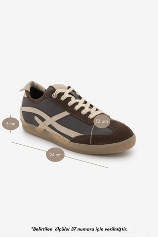 Kadın Sneaker Bağcıklı Spor Ayakkabı Alvena - Kahve Süet