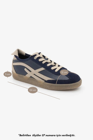 Kadın Sneaker Bağcıklı Spor Ayakkabı Alvena - Lacivert Süet