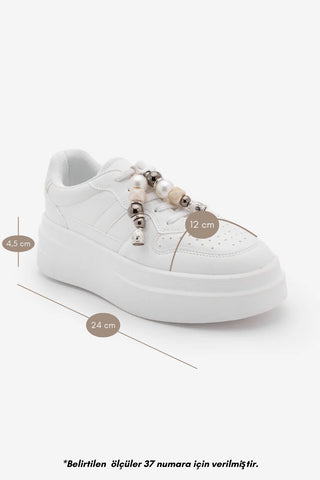 Kadın Sneaker Çıkarılabilir Boncuklu Tokalı Spor Ayakkabı Asnera - Beyaz